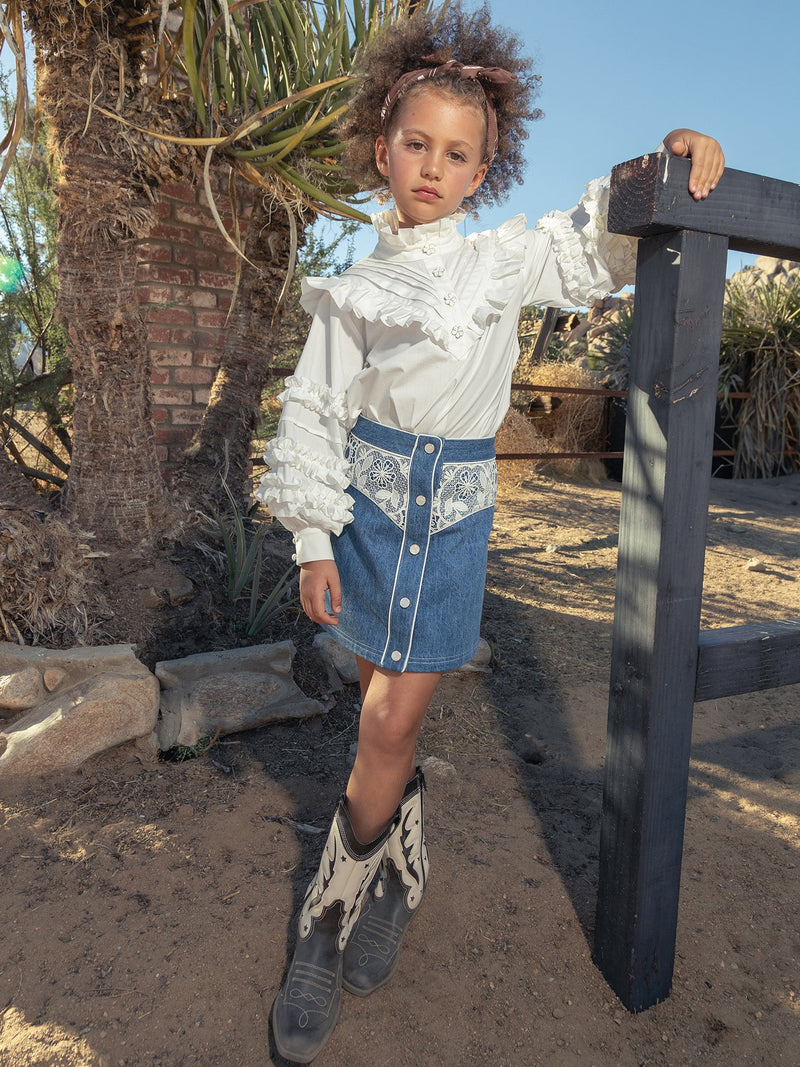 Daisy Lace Skirt Mid Blue Wash