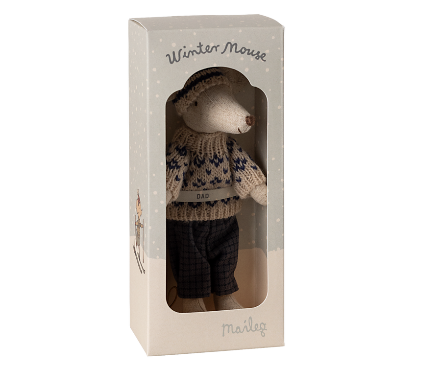 Souris en hiver et sa paire de skis, Papa - Bleu