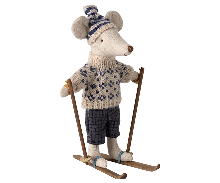 Souris en hiver et sa paire de skis, Papa - Bleu