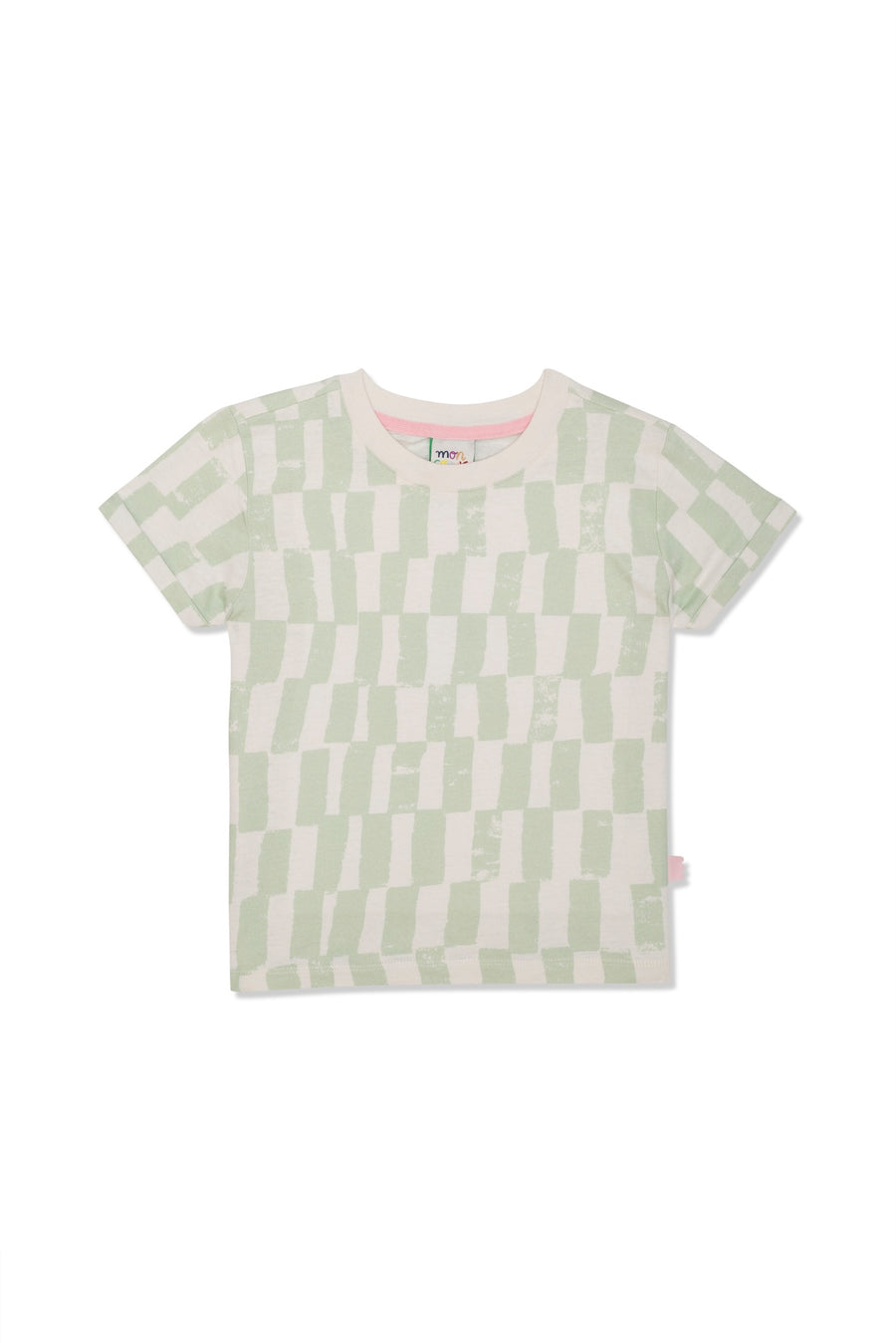 Sea Foam Checkered Kid Tshirt Natural/Sea Foam
