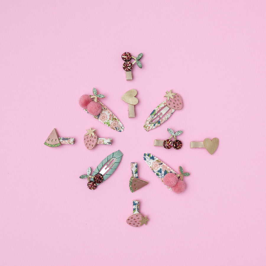 Floral Pom Pom Cherries Clips