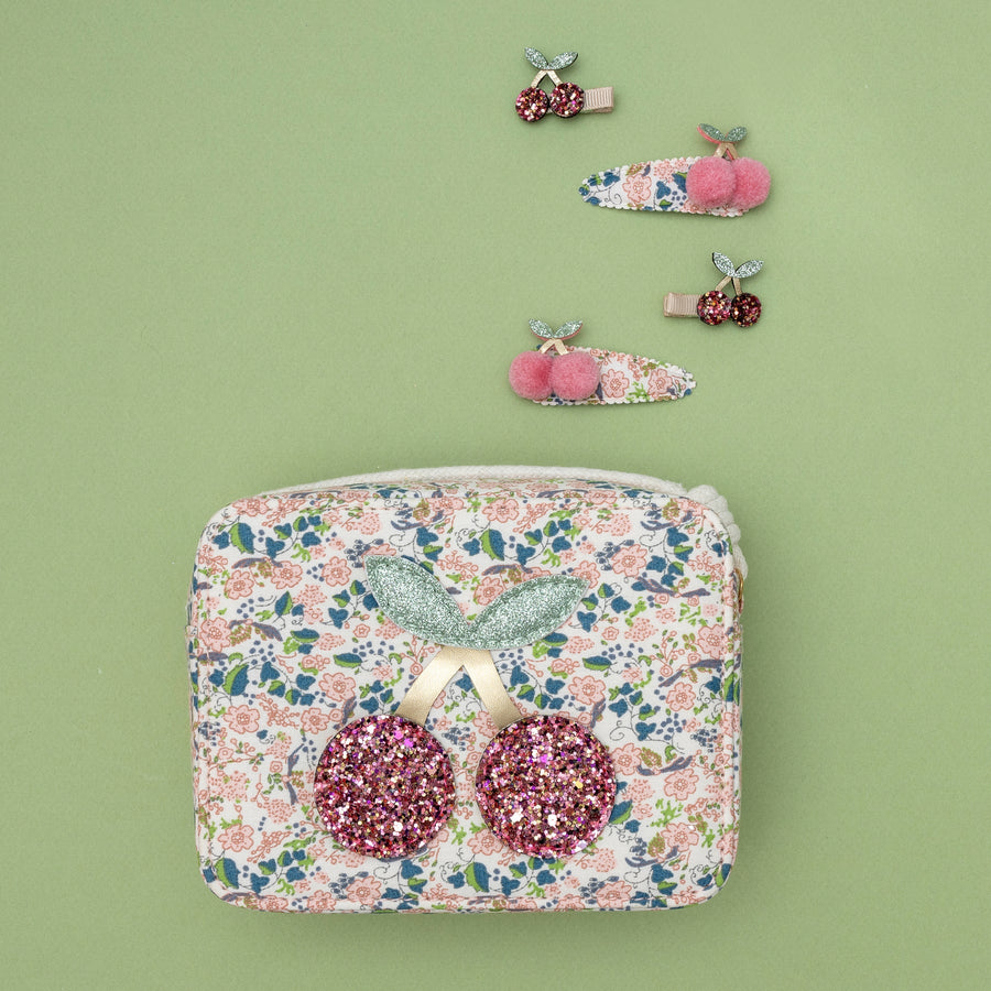 Floral Pom Pom Cherries Clips