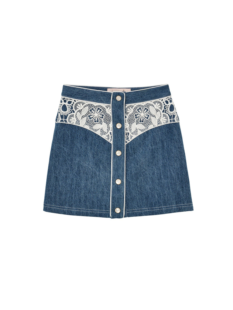 Daisy Lace Skirt Mid Blue Wash