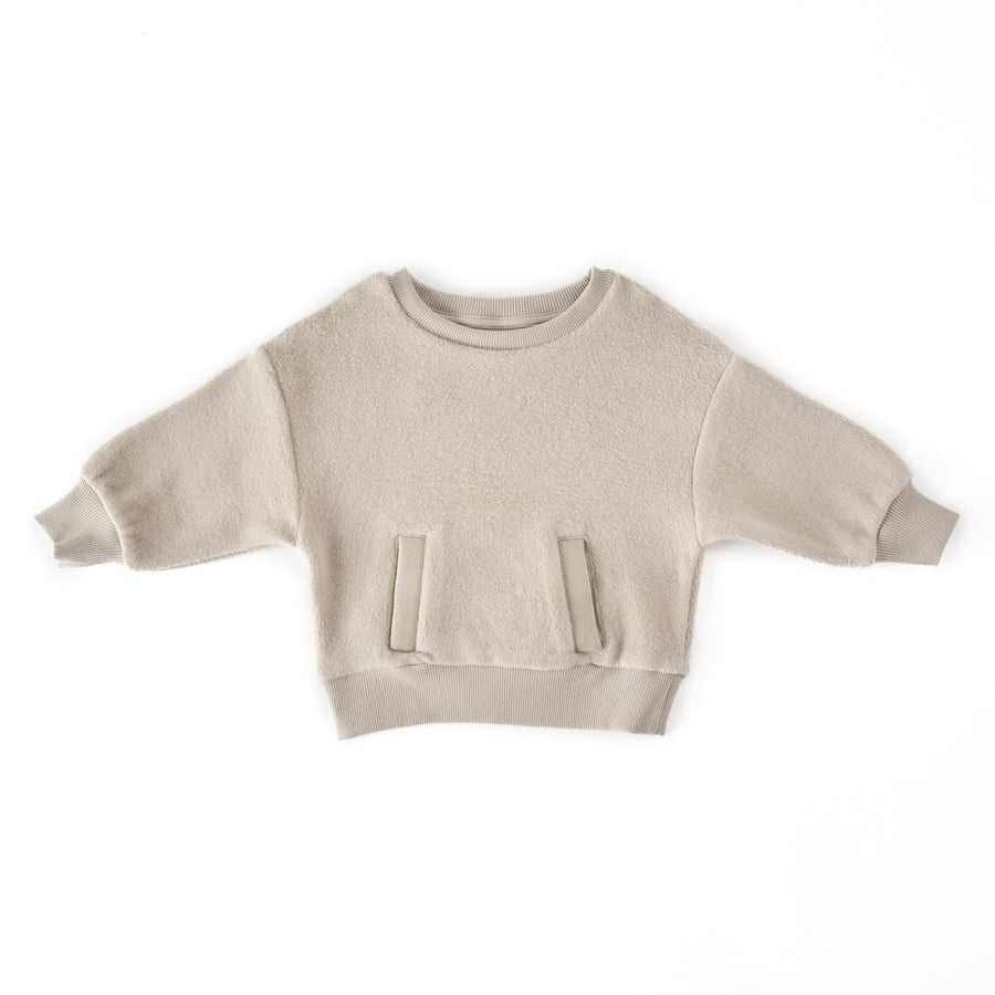 Teddy Fleece Dropped Shoulder Sweatshirt - Stone