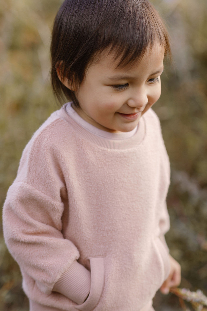 Teddy Fleece Dropped Shoulder Sweatshirt - Rose Pink