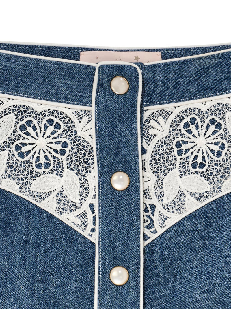 Daisy Lace Skirt Mid Blue Wash