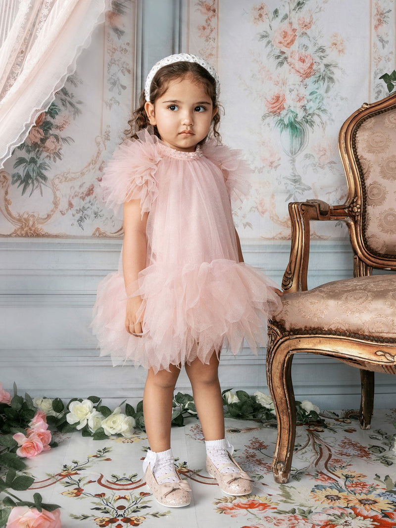 Bebe Abu Dhabi Glitter Tulle Dress Crystal Pink