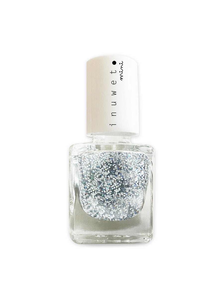 Waterbased Nail Polish Kids Green -  Glitter Silver Dreamer