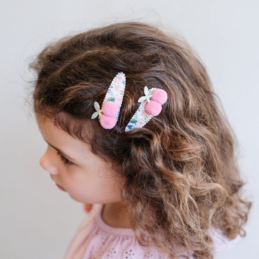 Floral Pom Pom Cherries Clips