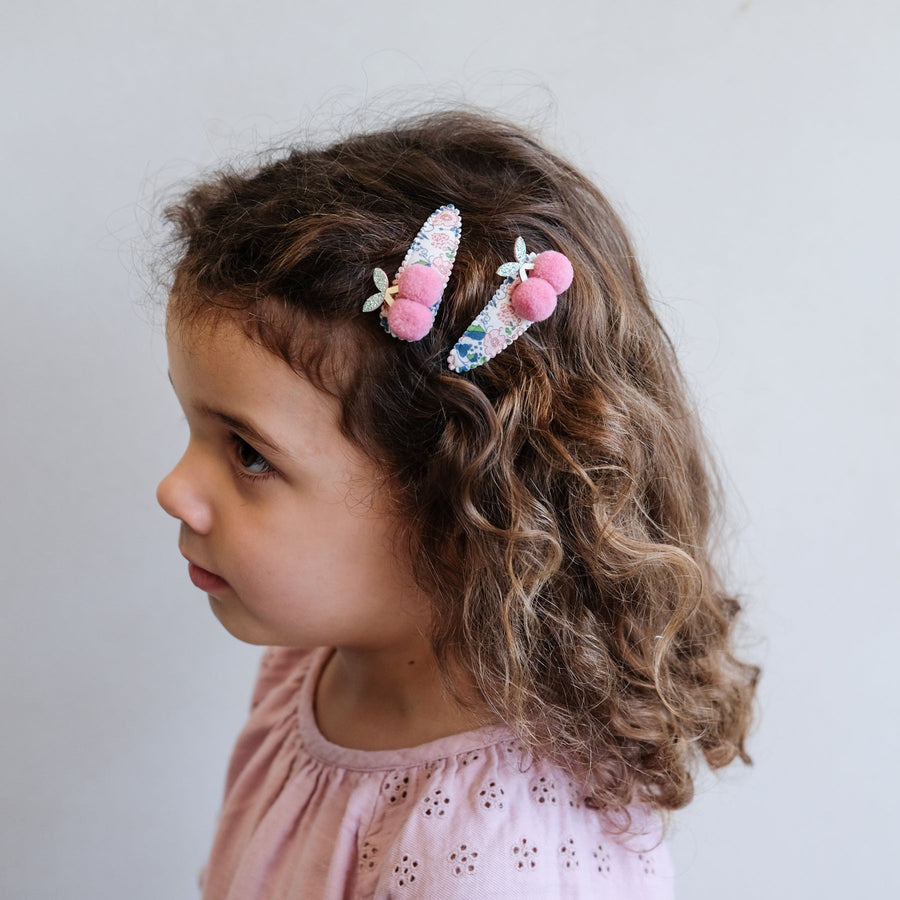 Floral Pom Pom Cherries Clips