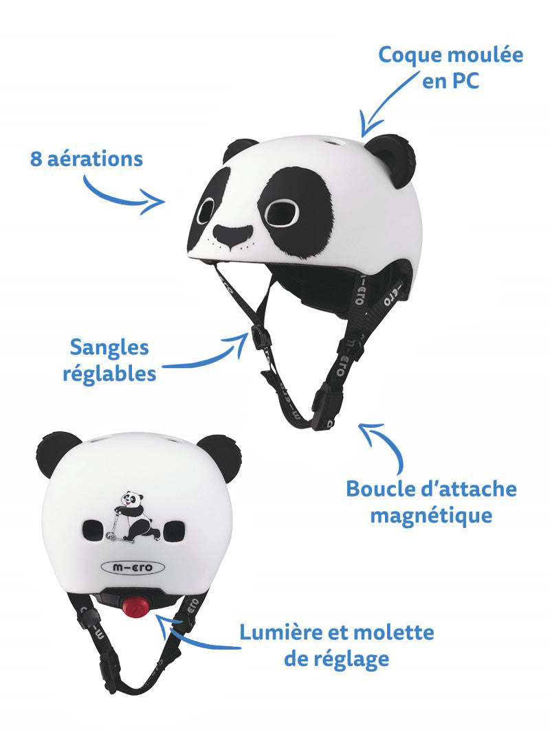 Casque Panda 3D - boucle magnétique / lumière LED intégrée - Taille XS