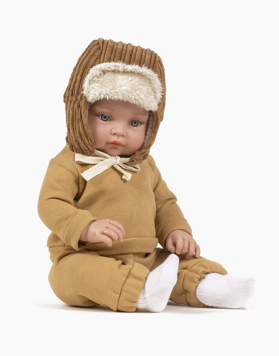 Bambinis – Ensemble chapka et boots Swann en gros velours havane