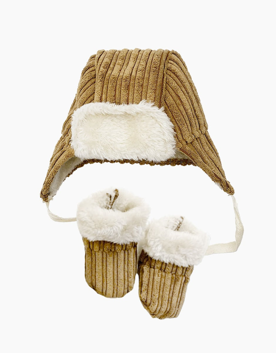 Bambinis – Ensemble chapka et boots Swann en gros velours havane