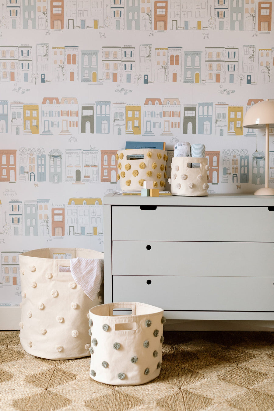 Storage Bin Pom Pom Basket - Hamper - Natural