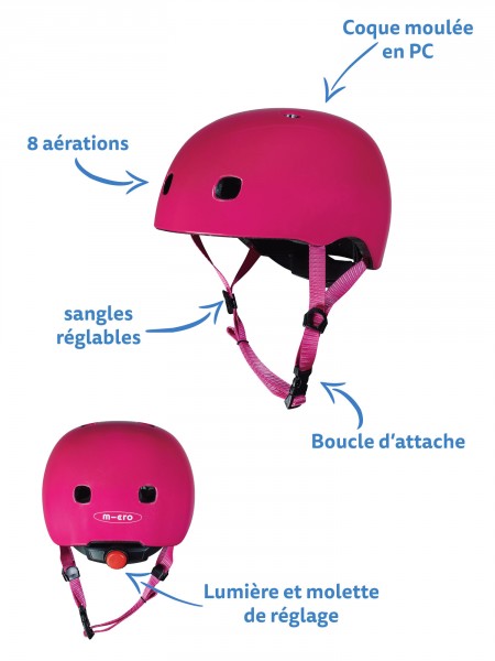 Casque Rose Framboise Brillant - Lumière LED Intégrée